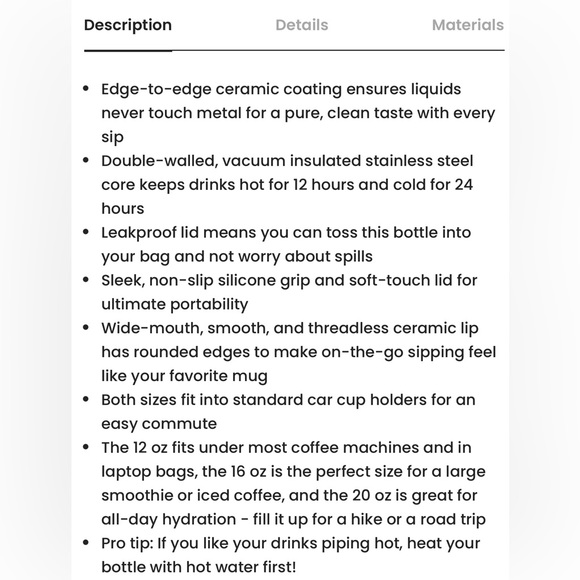 W&P Porter, 16 oz Insulated Ceramic Bottle, Blush Terrazzo - Picture 3 of 4